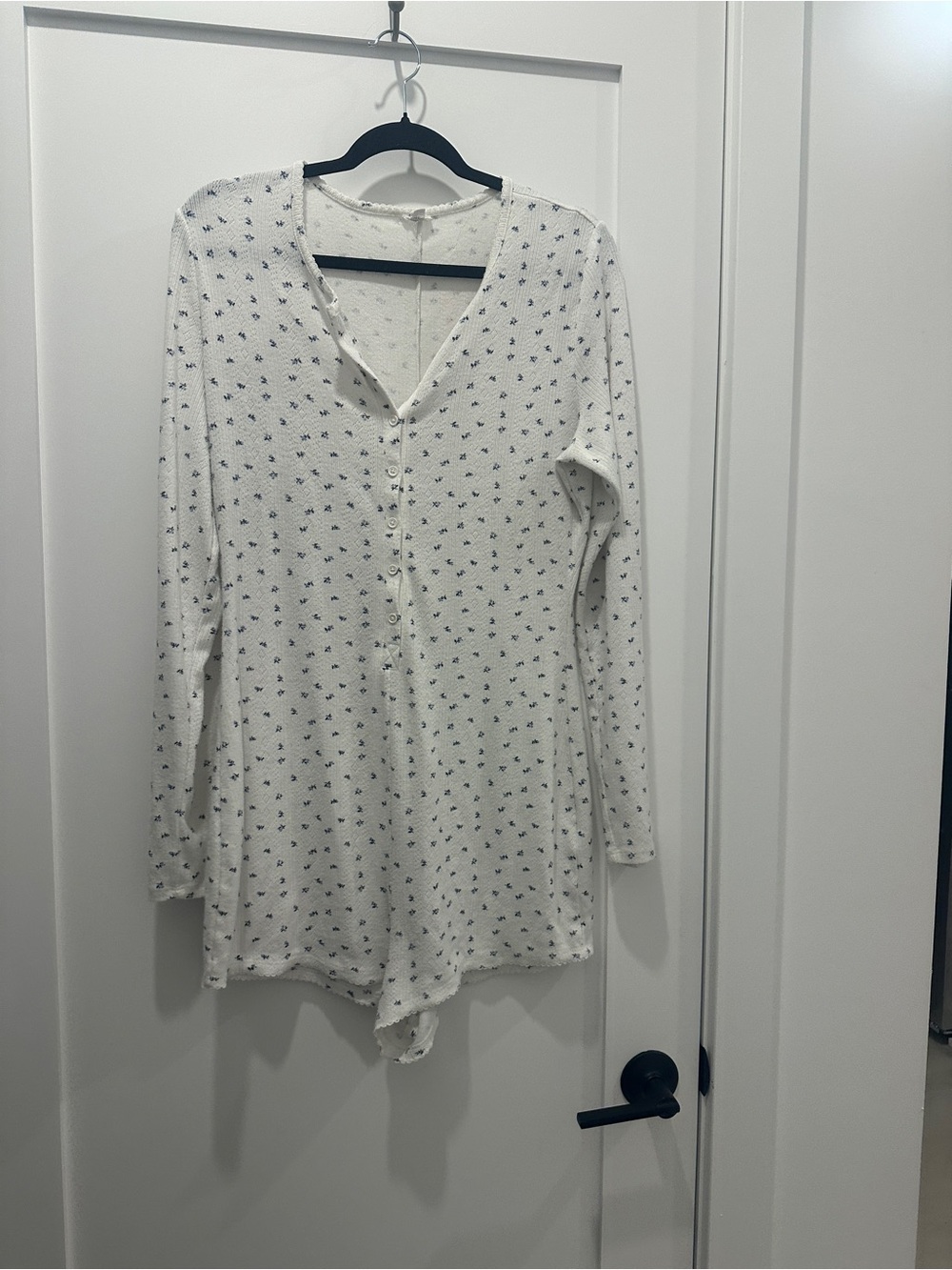 Garage White Pajama romper with Tiny Navy Speck Print